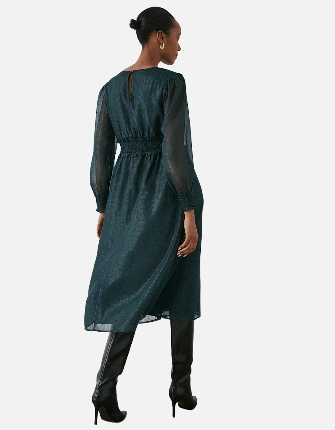 Womens/Ladies Metallic Shirred Waist Midi Dress