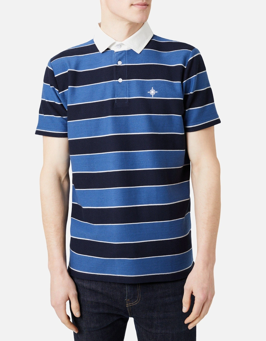 Mens Block Stripe Textured Short-Sleeved Polo Shirt, 4 of 3