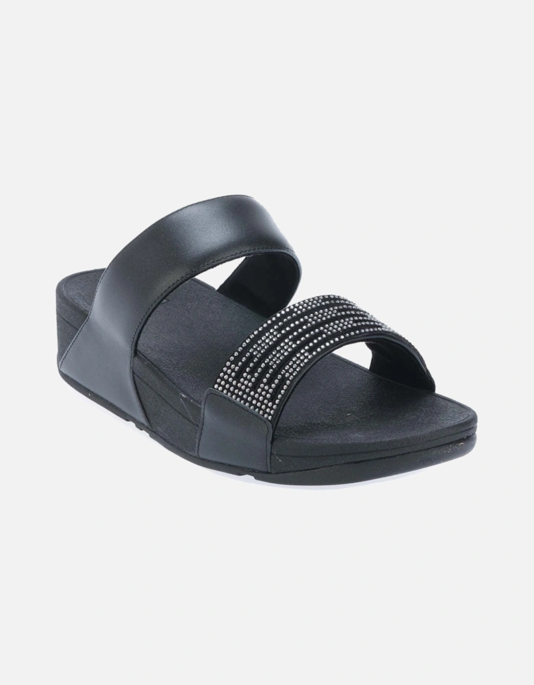 Womens Lulu Lasercrystal Leather Slide Sandals