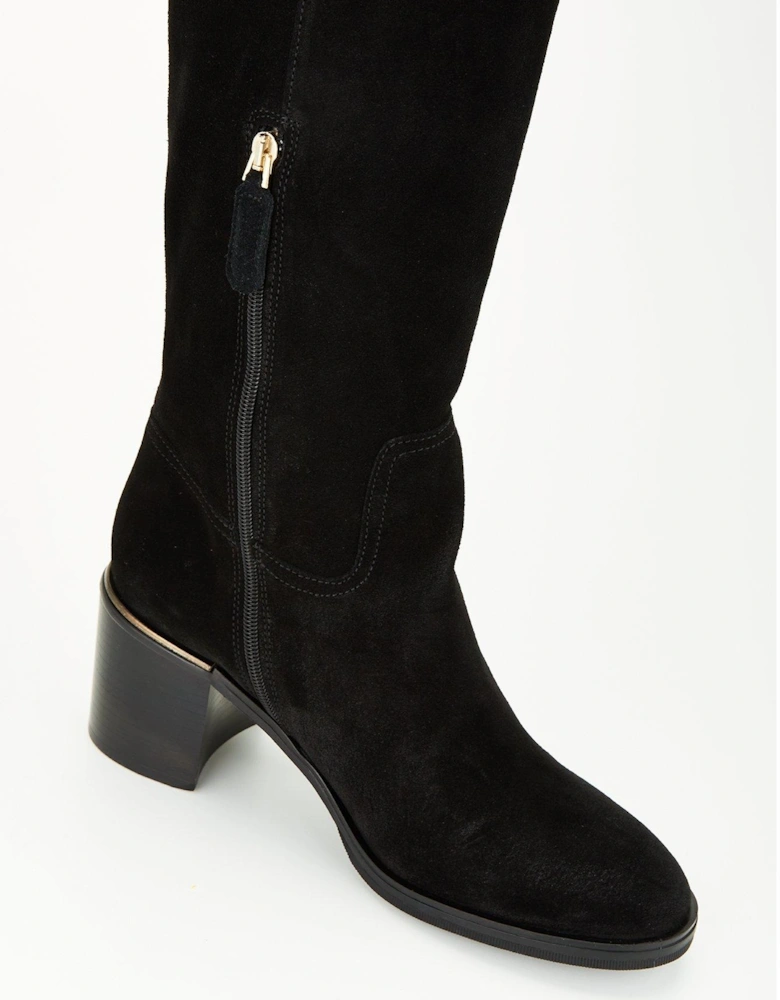 Over The Knee Suede Boots - Black