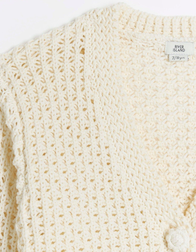 Girls Crochet Crop Cardigan - Cream