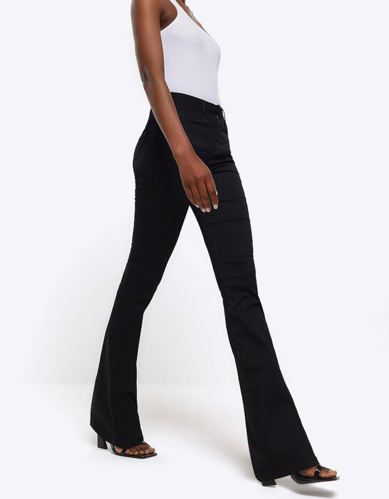 Coated Bootcut Flared Jeans - Black