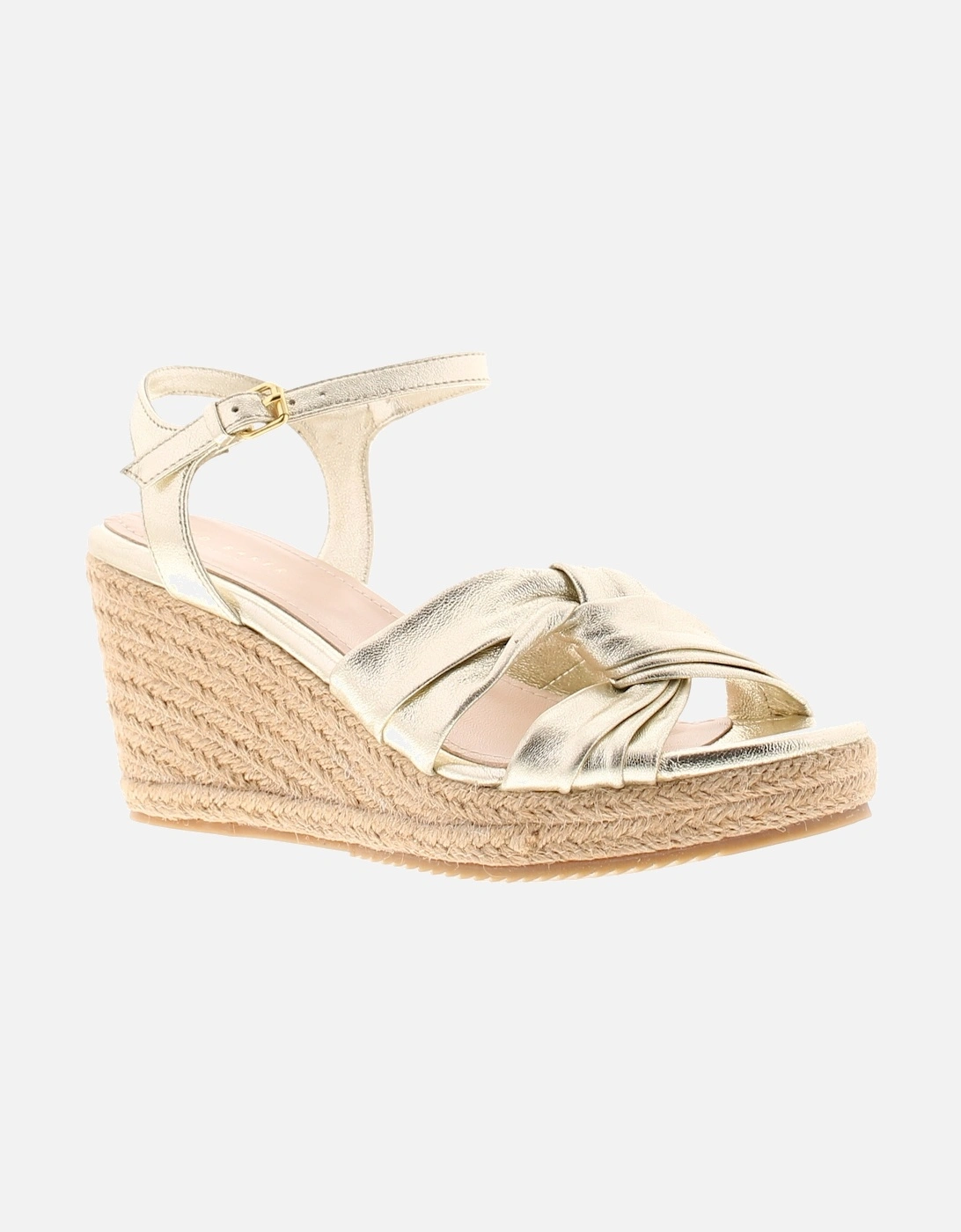 Womens Sandals Carda Espadrille Wedge Leather Gold UK Size, 6 of 5