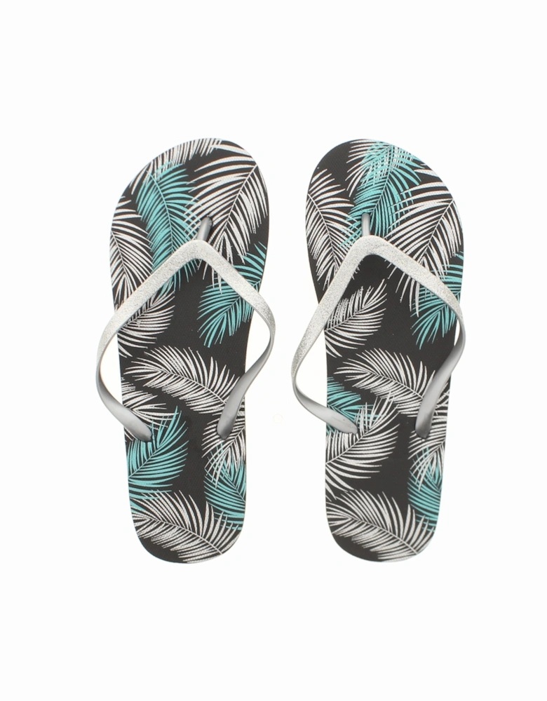 Ladies Sandals Palm Tree Leaf Flip Flop Sliders Beach Pool Black UK Size
