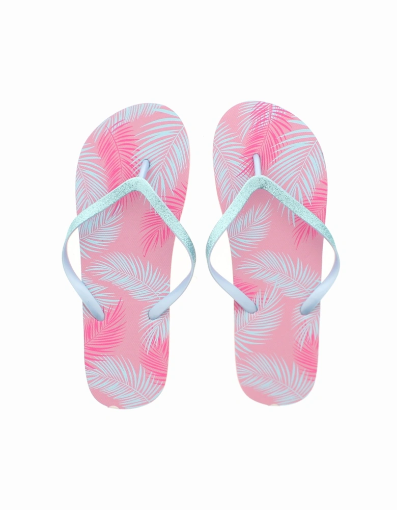 Ladies Sandals Palm Tree Leaf Flip Flop Sliders Beach Pool Pink UK Size