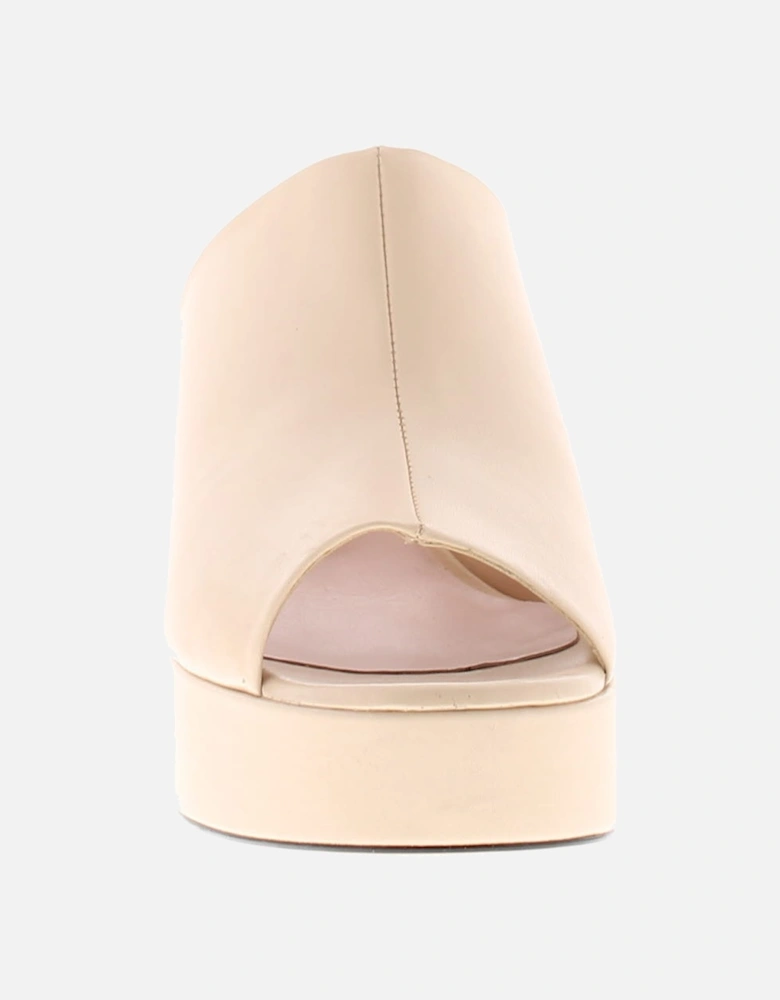 Womens Heels Deltino Platform Peep Toe Leather Beige UK Size