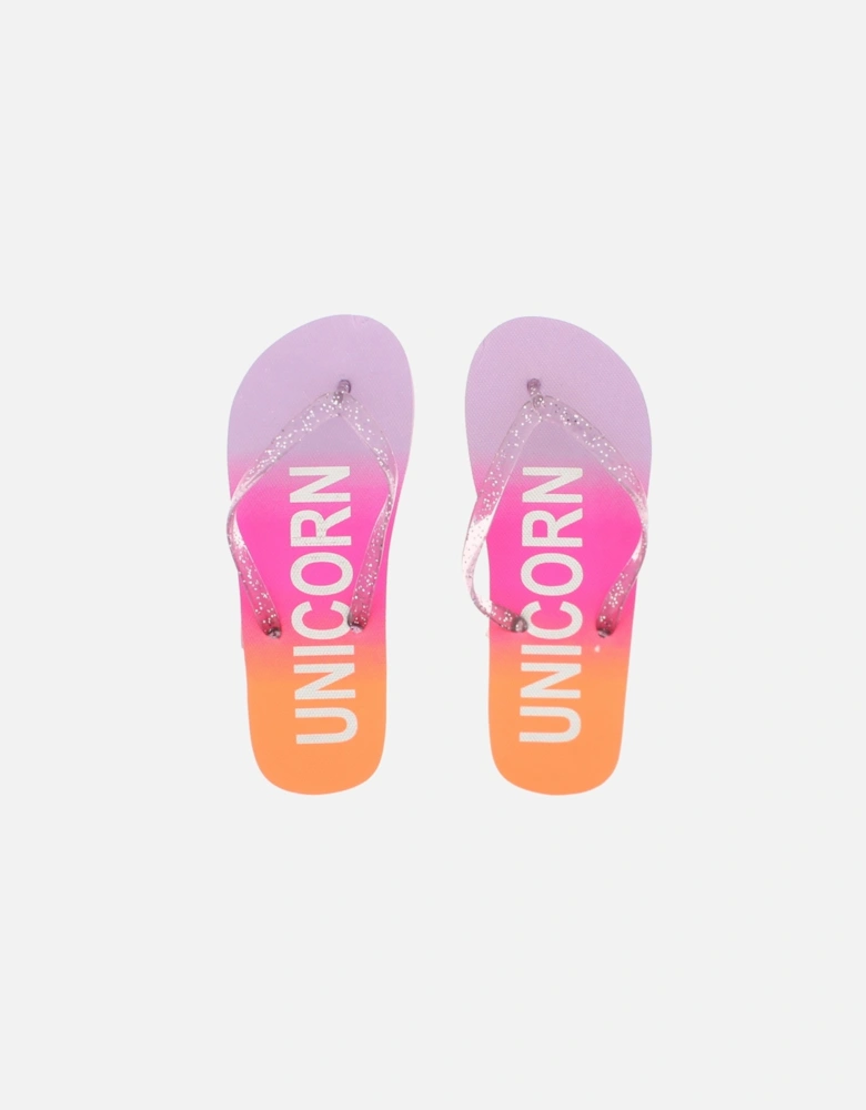 Girls Sandals Unicorn Flip Flop Sliders Toe Thong Pool Beach Purple UK S