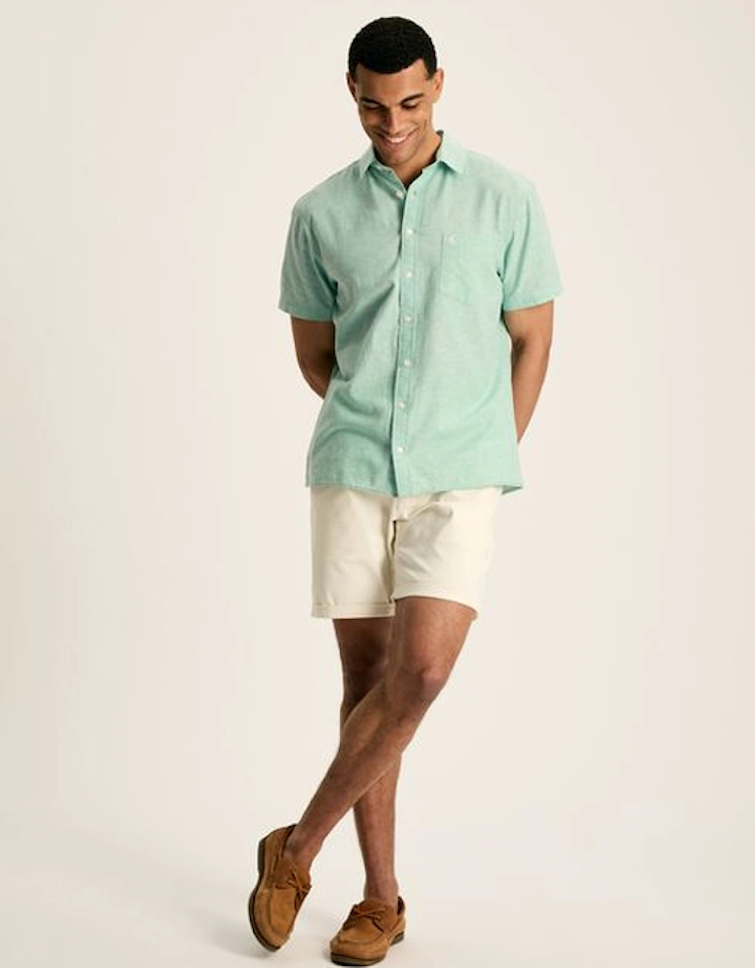 Men's Short Sleeve Linen Shirt Green