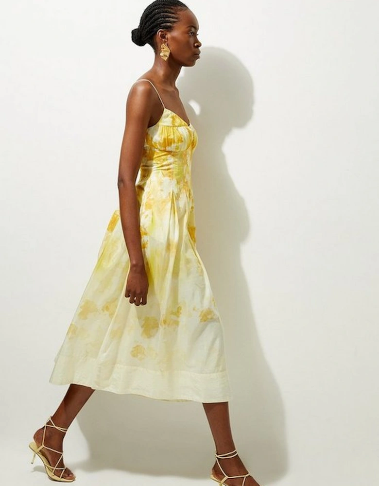 Silk Cotton Trailing Floral Strappy Midi Dress