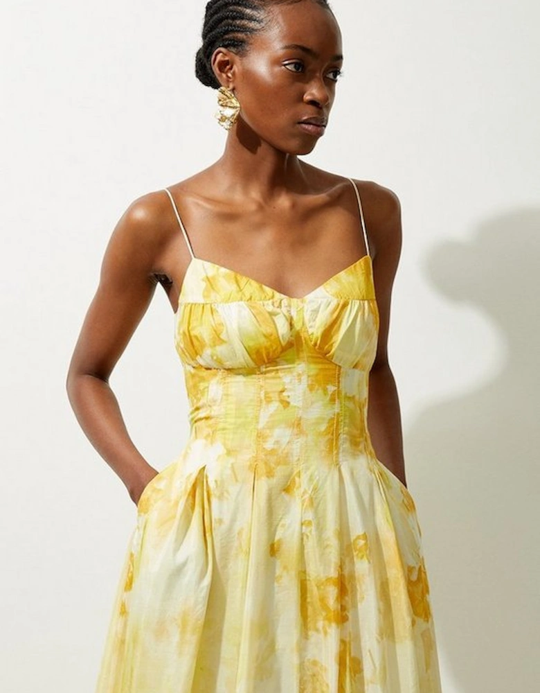 Silk Cotton Trailing Floral Strappy Midi Dress