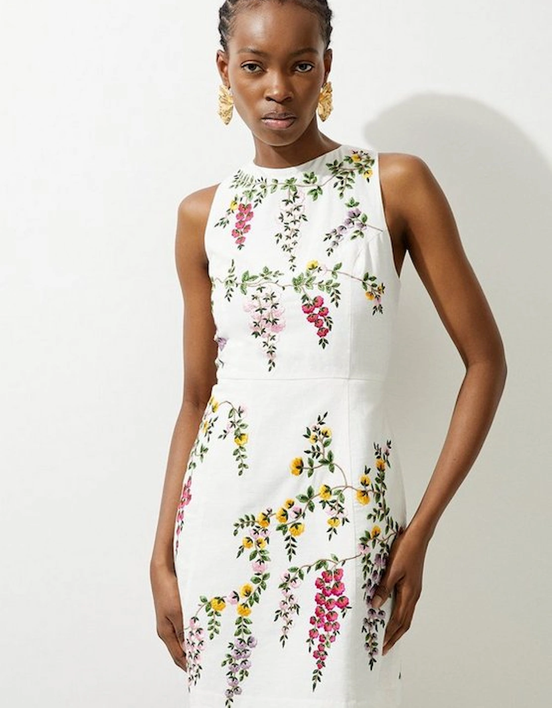 Floral Embroidered Cotton Linen Woven Mini Dress, 4 of 3