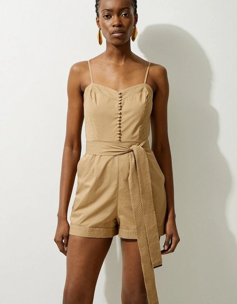 Strappy Cotton Pleated Woven Playsuit