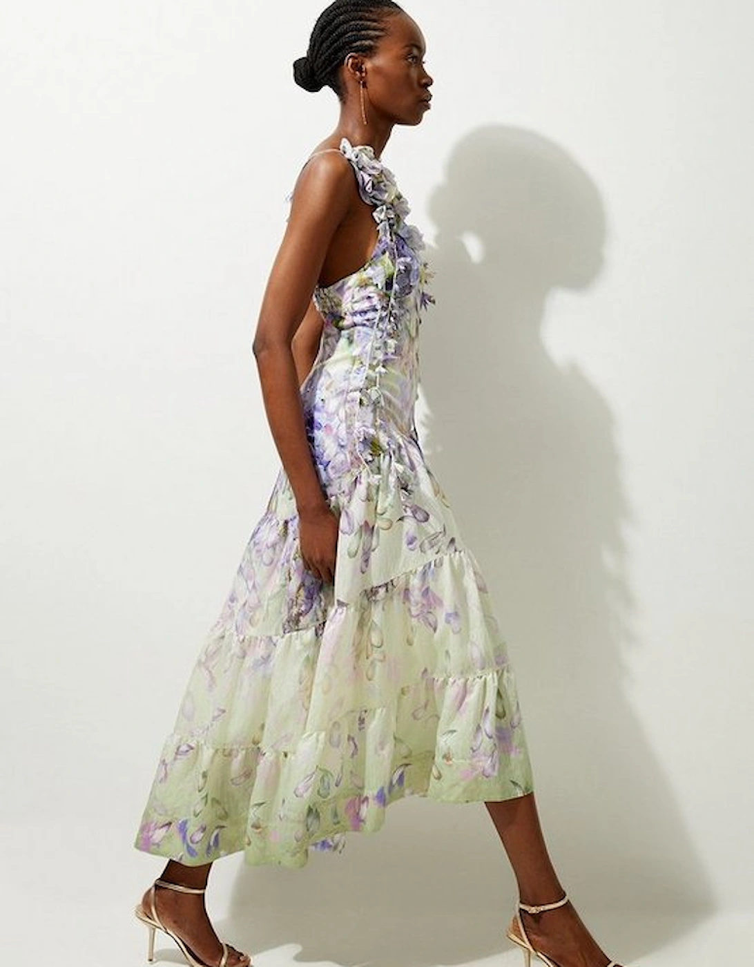 Petite Floral Applique Woven Strappy Woven Maxi Dress