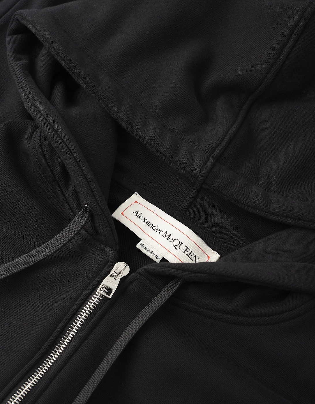 Tape Detail Zip Hooded Top Black