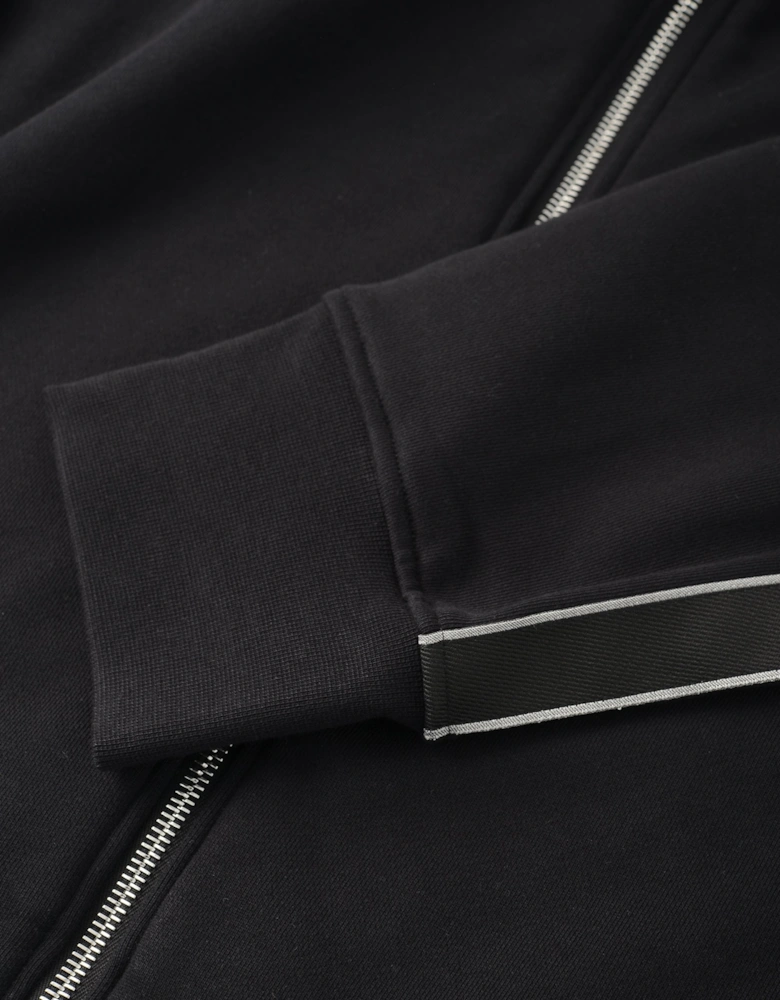 Tape Detail Zip Hooded Top Black