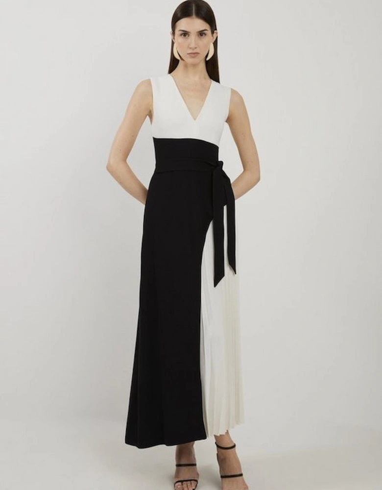 Fluid Tailored Colourblock Side Pleated Midi Dress