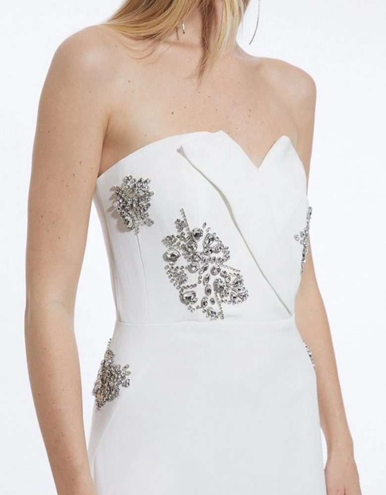 Crystal Embellished Bandeau Tailored Maxi Dress