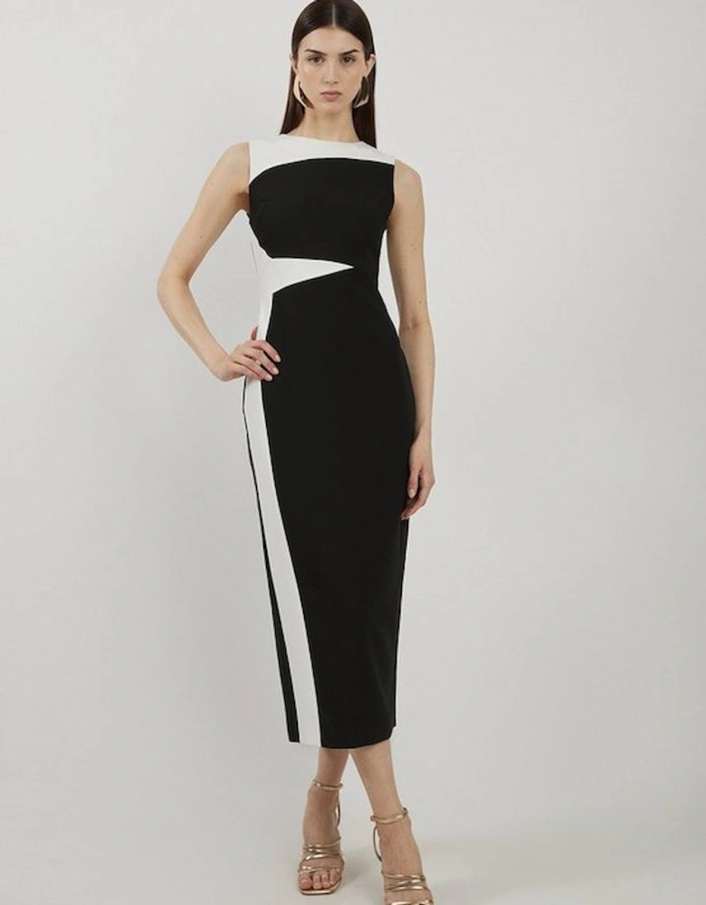 Clean Tailored Colour Block Pencil Midi Dress