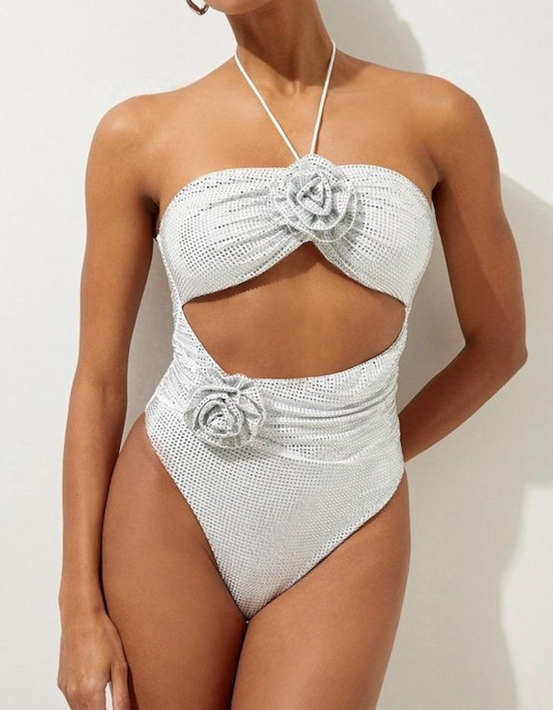 Premium Embellished Rosette Bandeau Swimsuit