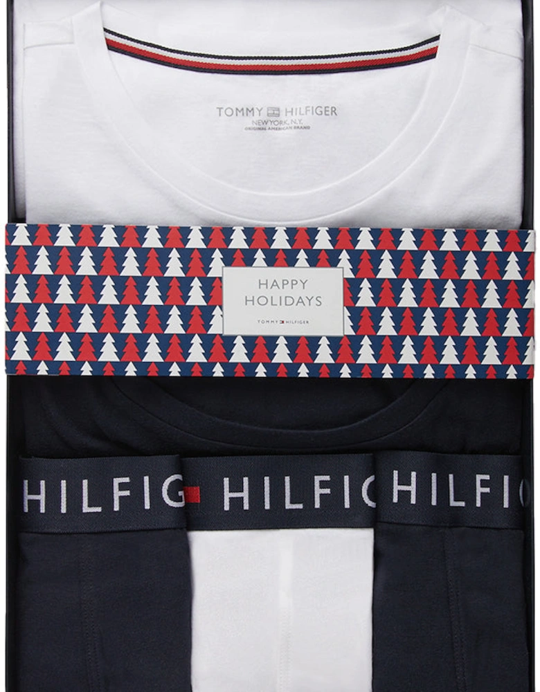 3-Pack Boxer Trunks & 2-Pack T-Shirts Gift Set, White/Navy