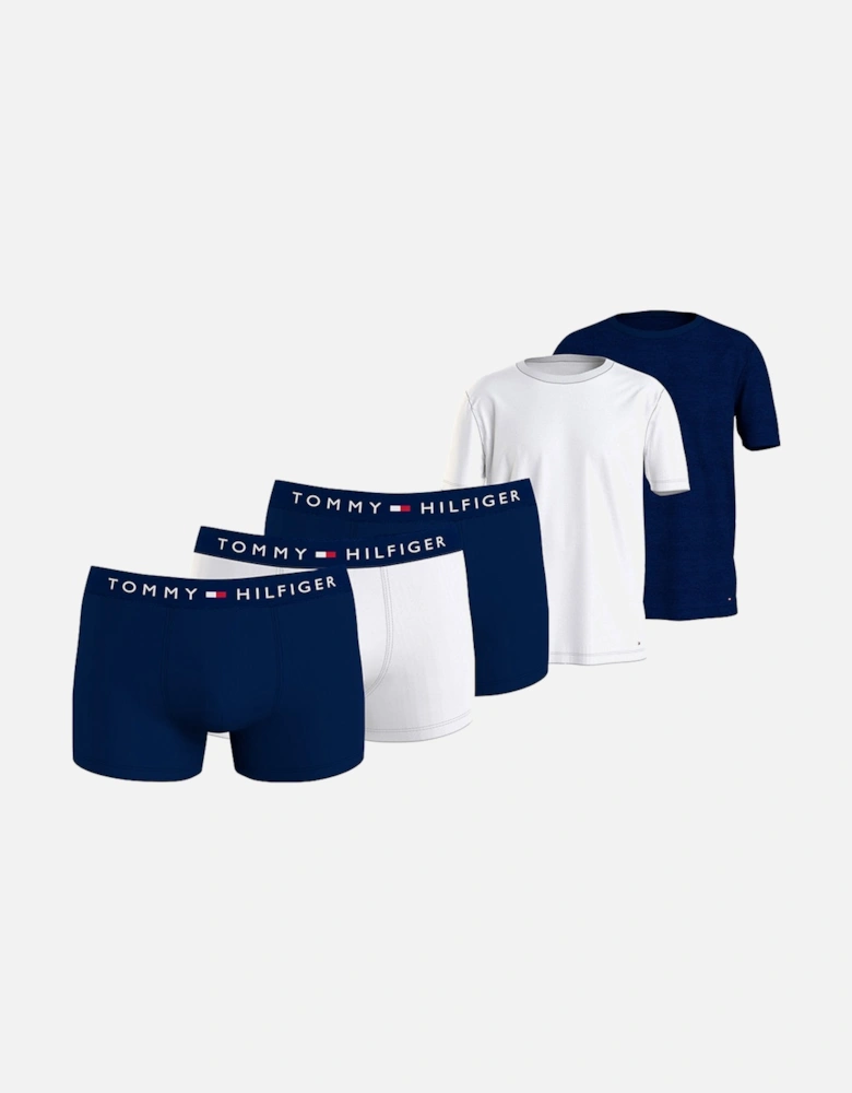 3-Pack Boxer Trunks & 2-Pack T-Shirts Gift Set, White/Navy