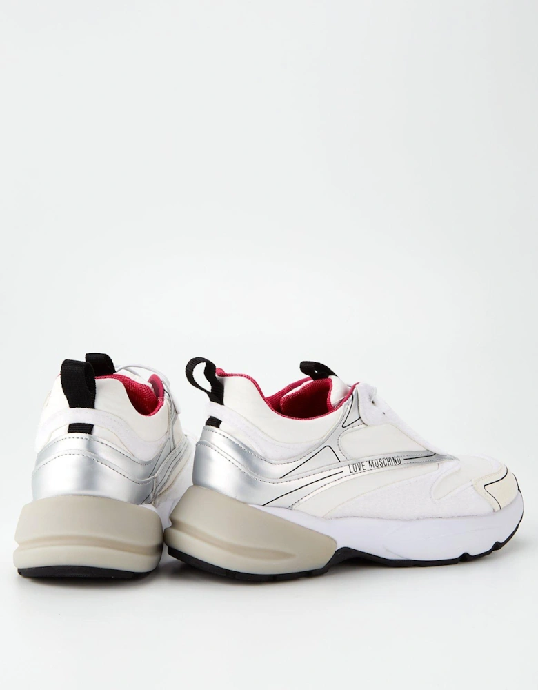 Sporty Running Sneakers - White/Silver Holographic