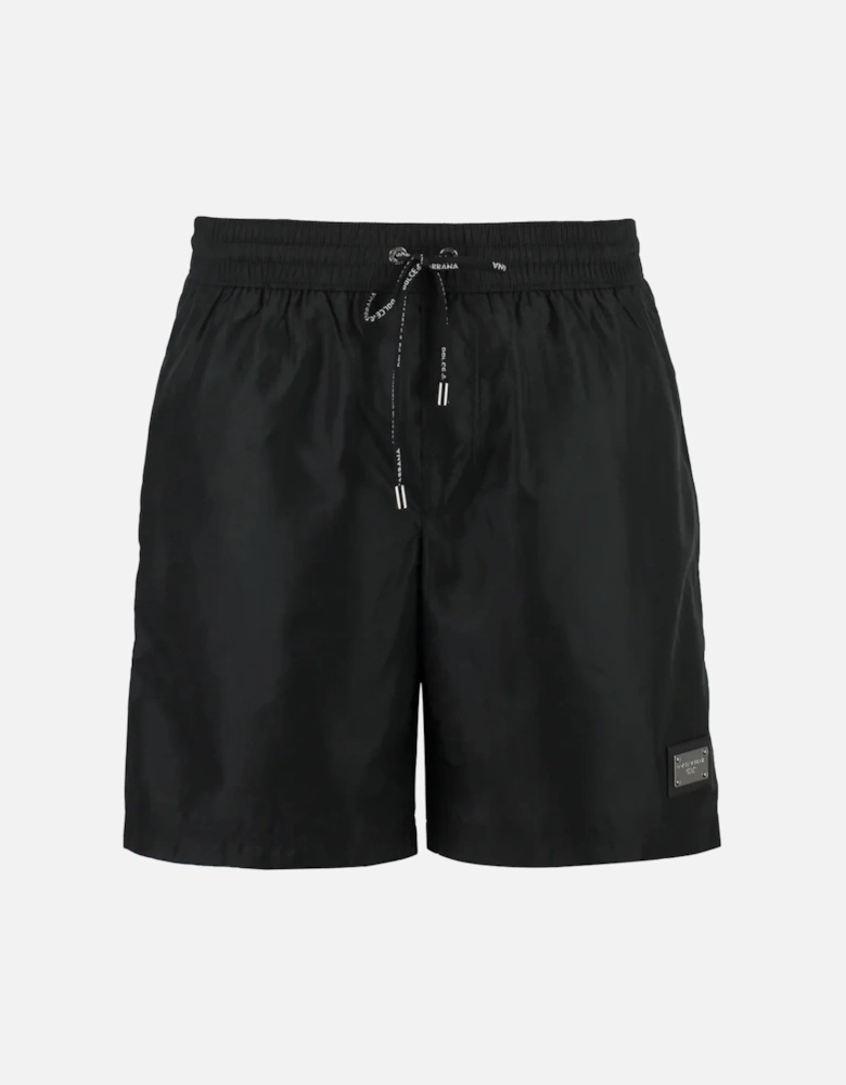 Silver Plaque Plate Drawstring Swimshorts in Black