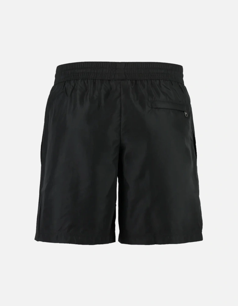 Silver Plaque Plate Drawstring Swimshorts in Black