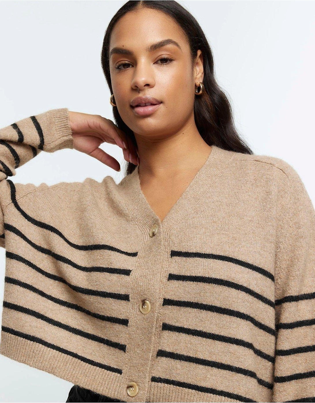Cropped Knit Cardigan - Light Brown