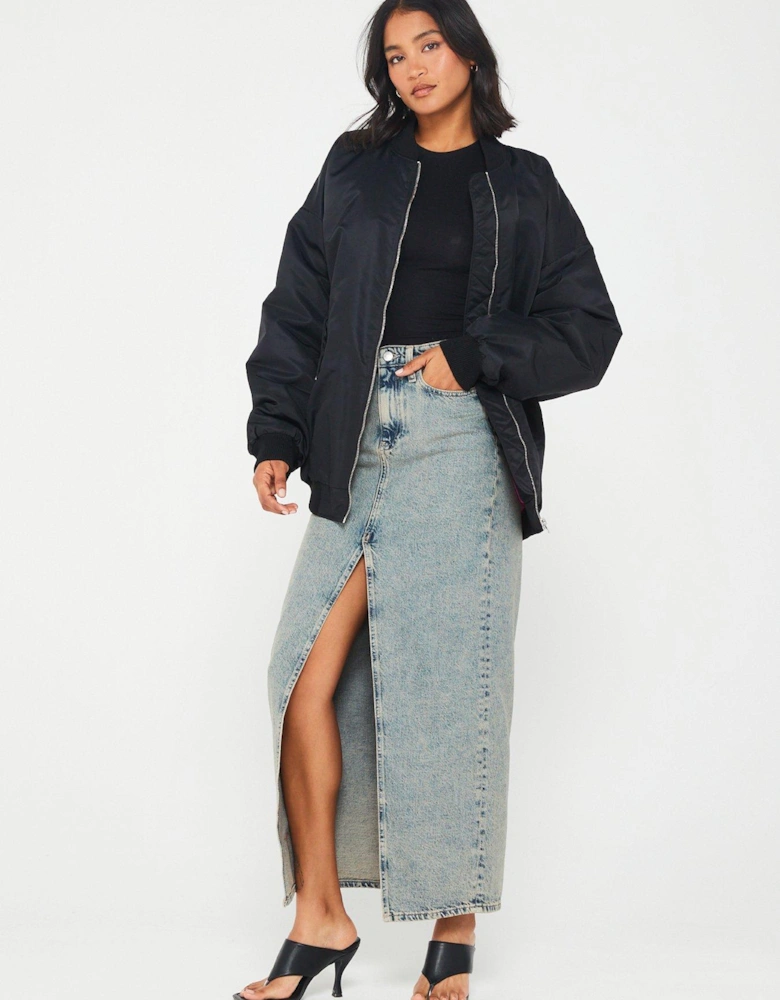 Front Split Maxi Denim Skirt - Blue