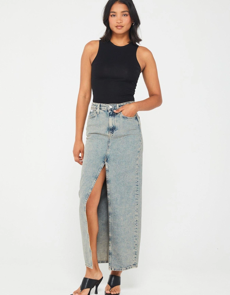 Front Split Maxi Denim Skirt - Blue