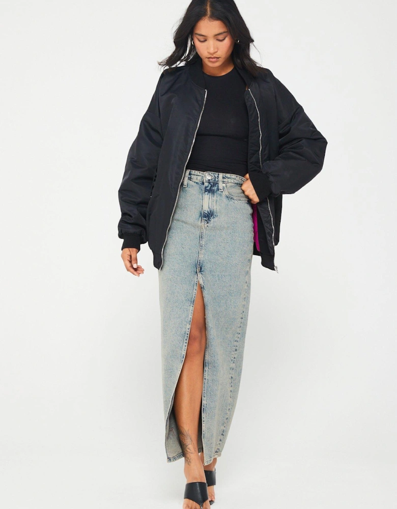 Front Split Maxi Denim Skirt - Blue