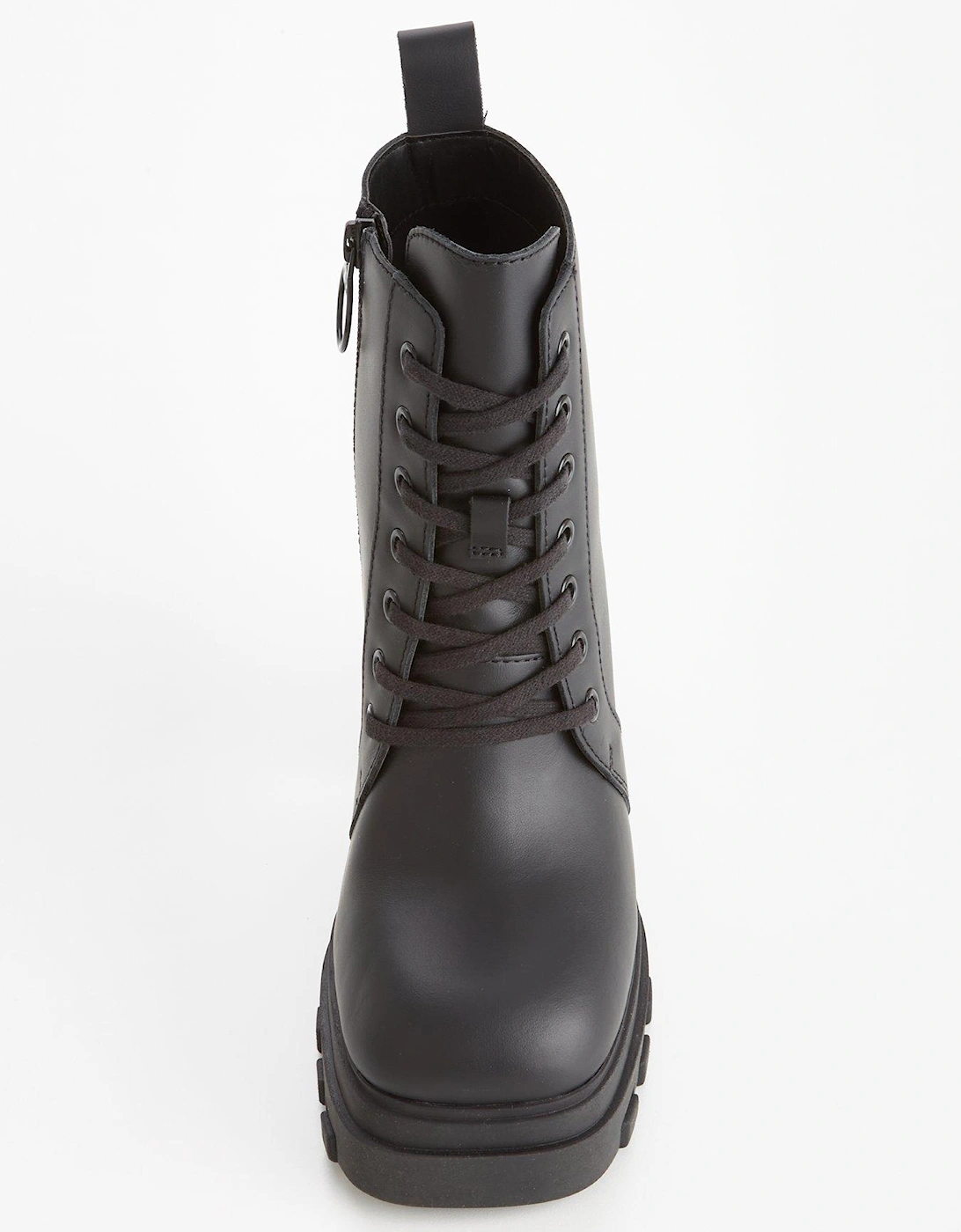 Leather Lace Up Heel Boot - Black
