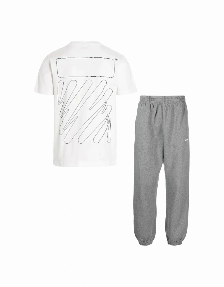 Wave Outline Diagonal Printed T-Shirt & Joggers in White/Grey