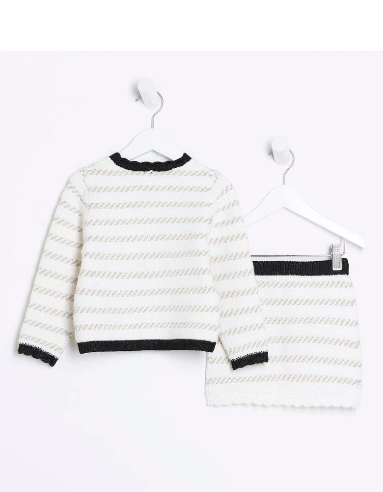 Mini Girls Boucle Stripe Cardigan Set - Cream