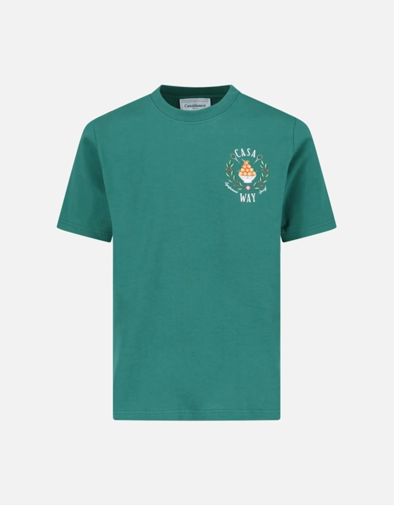 Casa Way Bowl of Oranges Printed T-Shirt in Green