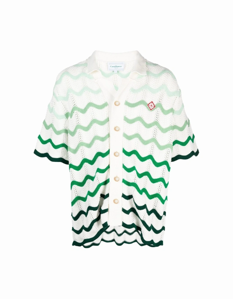 Gradient Wave Crochet Texture Shirt in White/Green