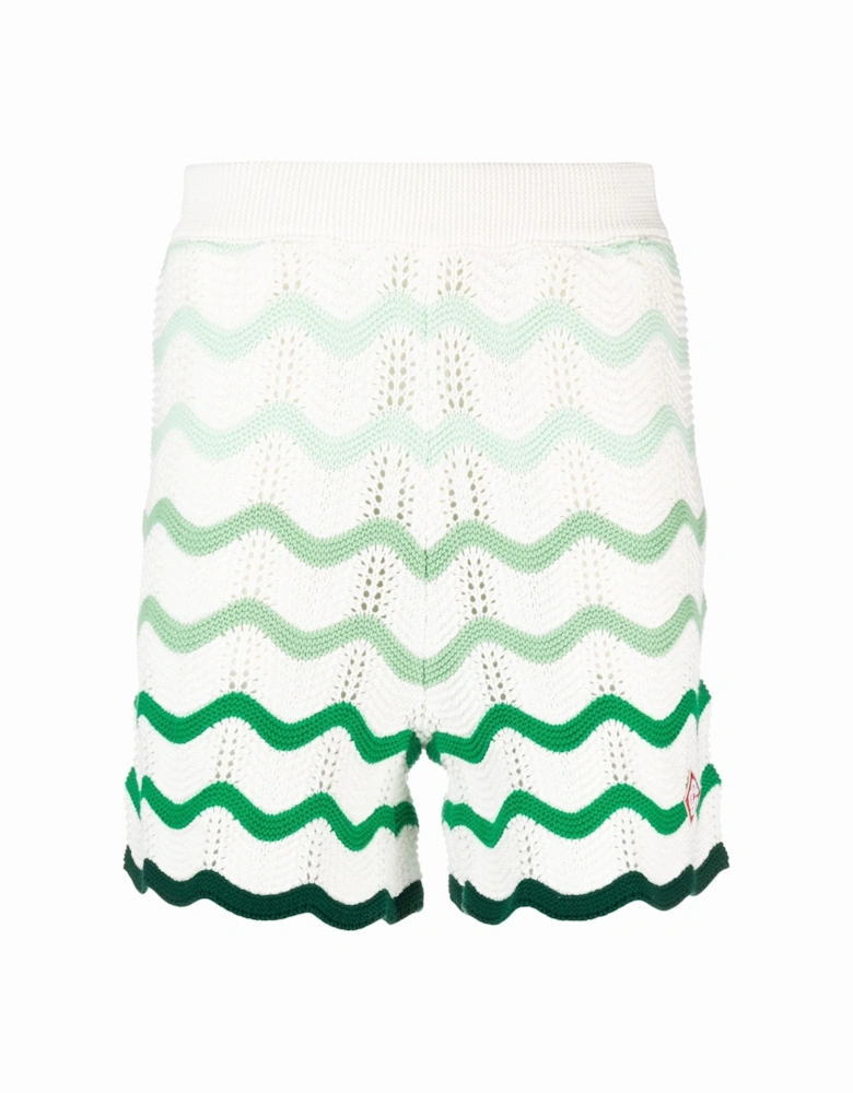 Gradient Wave Crochet Texture Shorts in White/Green