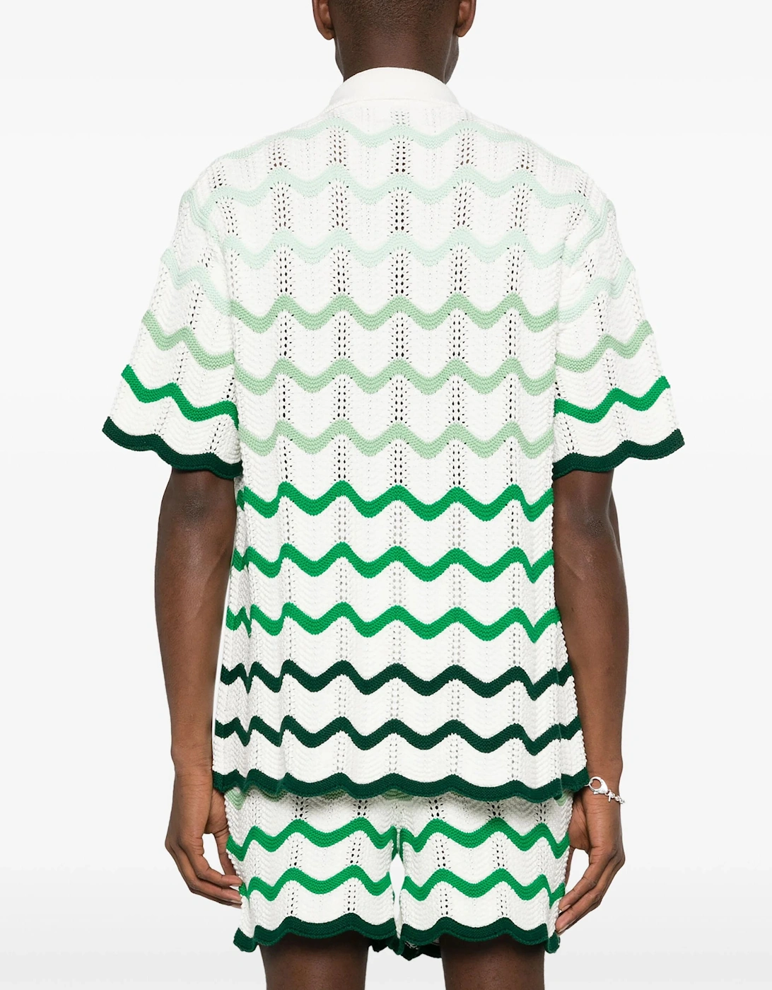 Gradient Wave Crochet Texture Shirt in White/Green