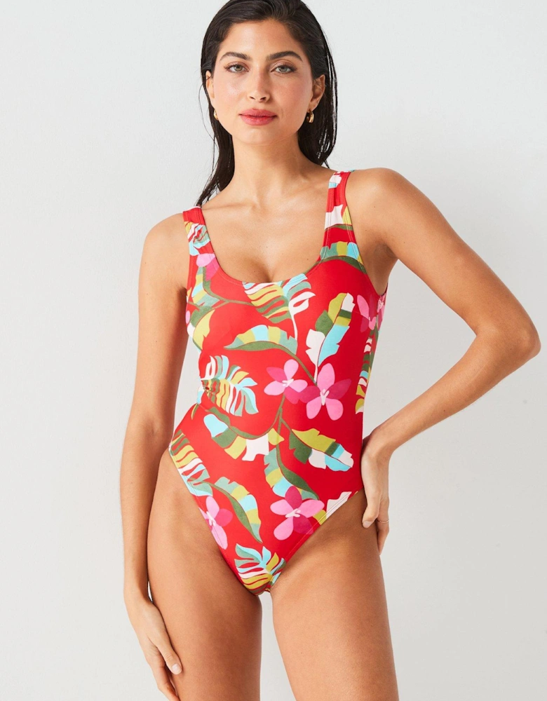 Scoop Neck Swimsuit - Bright Print