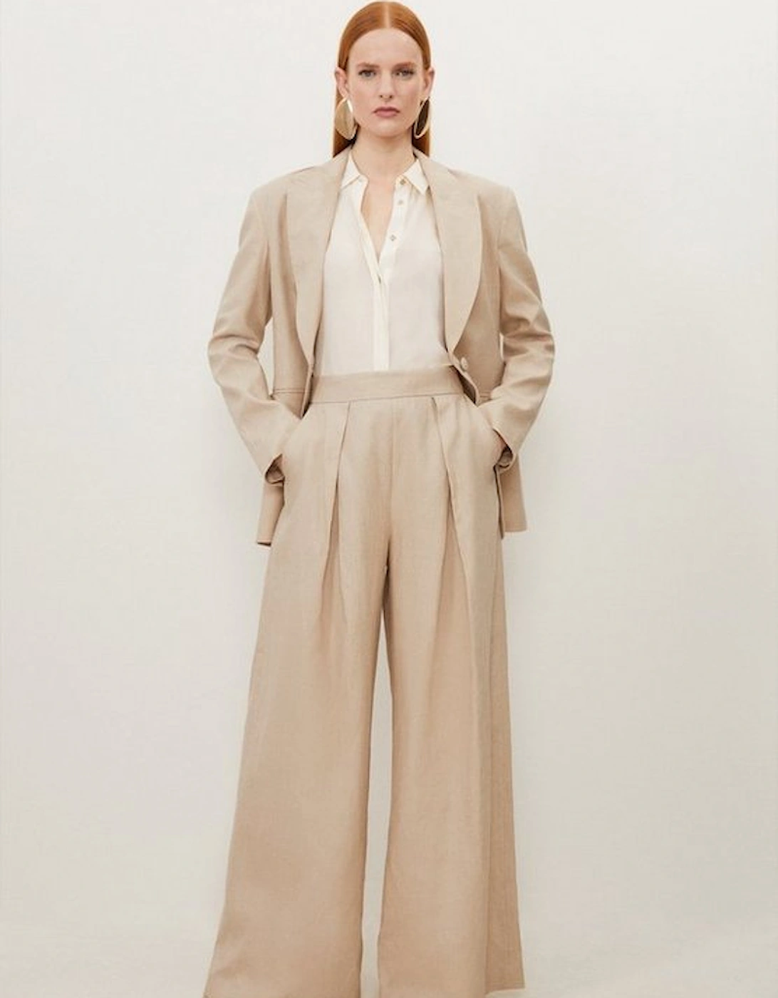 Premium Linen Tailored Pleated Wide Leg Trousers, 5 of 4