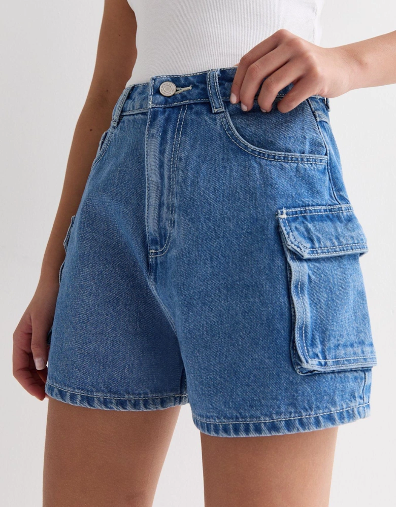 Girls Blue Denim Cargo Shorts