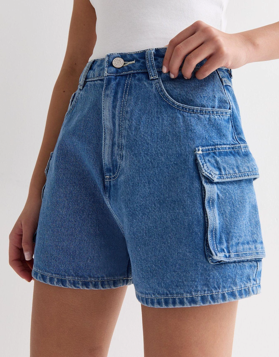 Girls Blue Denim Cargo Shorts, 2 of 1