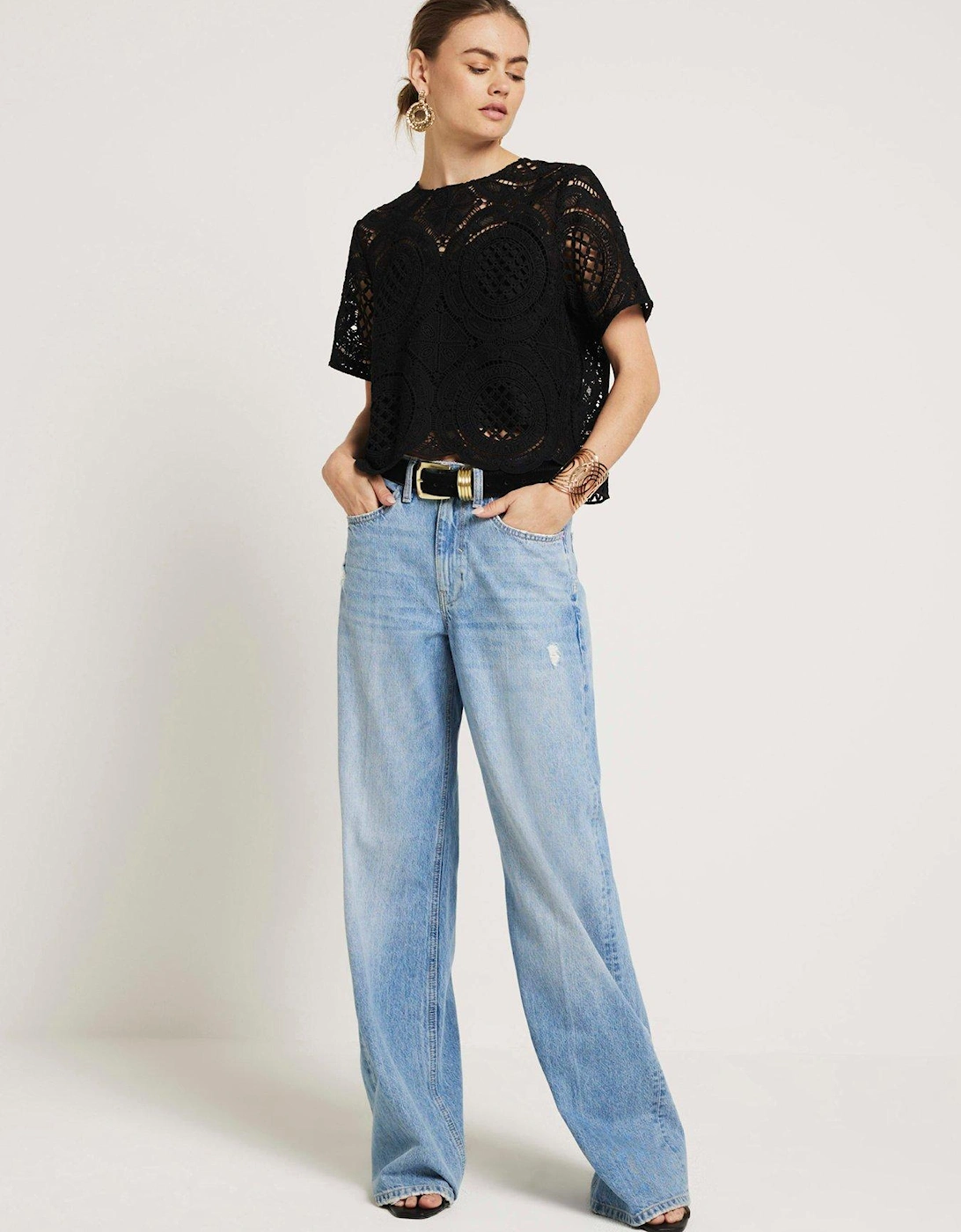 Lace Detail T-shirt - Black, 2 of 1