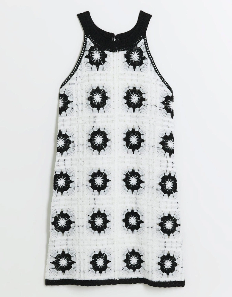 Girls Crochet Flower Dress - Black