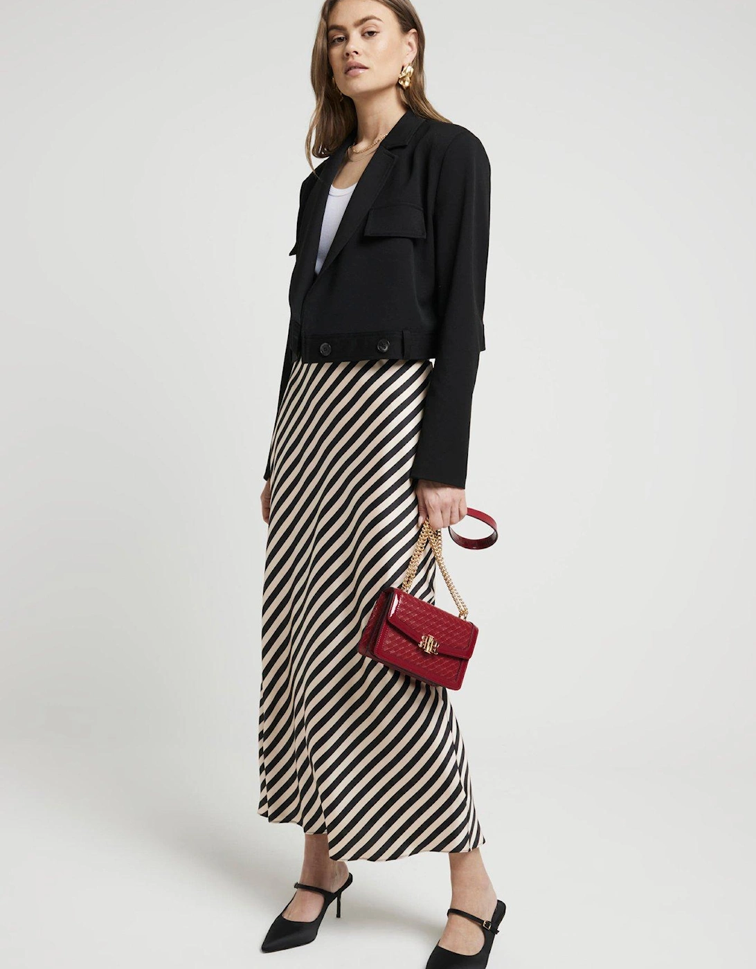 Stripe Print Bias Cut Maxi Skirt - Light Beige, 2 of 1