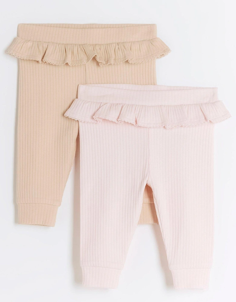 Baby Girls Frill Waist Leggings 2 Pack - Pink