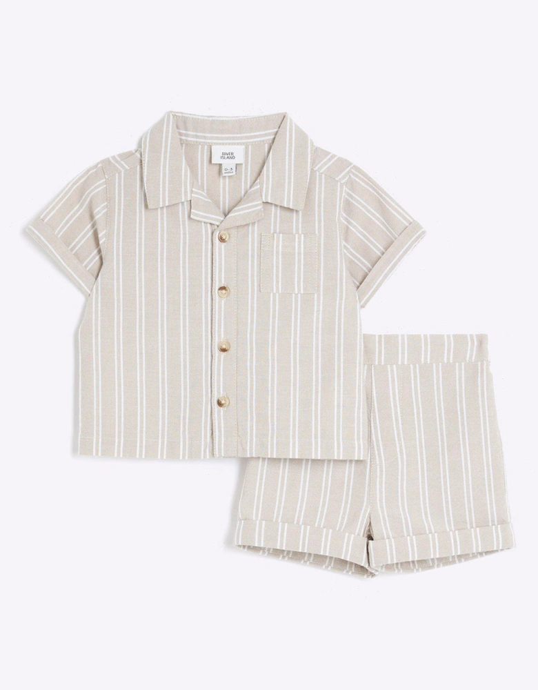 Baby Boys Striped Shirt Set - Beige