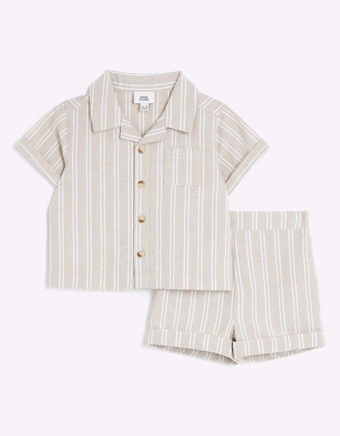 Baby Boys Striped Shirt Set - Beige, 6 of 5