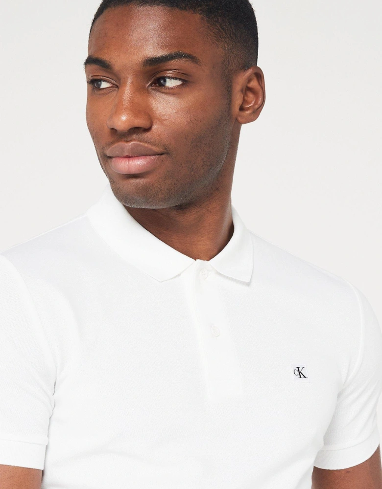 Embroidered Badge Slim Polo Shirt - White